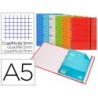 CARPETA CON RECAMBIO LIDERPAPEL A5 CUADRO 5MM FORRADA 4 ANILLAS 20MM