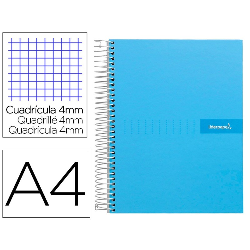 CUADERNO ESPIRAL LIDERPAPEL A4 CRAFTY TAPA FORRADA 80H 90 GR CUADRO 4MM CON MARGEN COLOR CELESTE