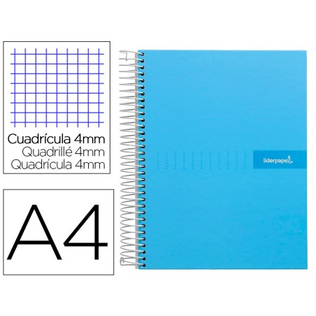 CUADERNO ESPIRAL LIDERPAPEL A4 CRAFTY TAPA FORRADA 80H 90 GR CUADRO 4MM CON MARGEN COLOR CELESTE