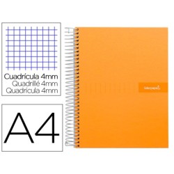 CUADERNO ESPIRAL LIDERPAPEL A4 CRAFTY TAPA FORRADA 80H 90 GR CUADRO 4MM CON MARGEN COLOR NARANJA