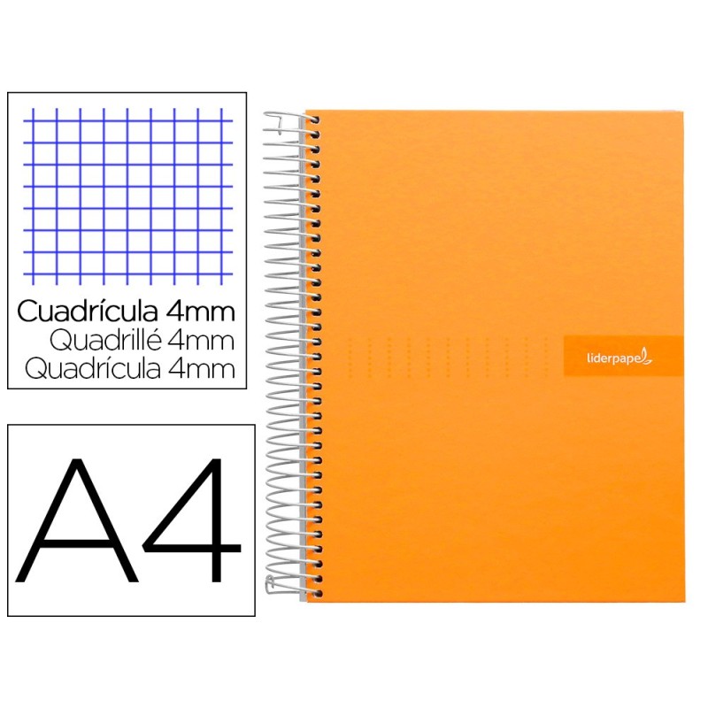 CUADERNO ESPIRAL LIDERPAPEL A4 CRAFTY TAPA FORRADA 80H 90 GR CUADRO 4MM CON MARGEN COLOR NARANJA