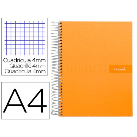 CUADERNO ESPIRAL LIDERPAPEL A4 CRAFTY TAPA FORRADA 80H 90 GR CUADRO 4MM CON MARGEN COLOR NARANJA