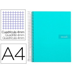 CUADERNO ESPIRAL LIDERPAPEL A4 CRAFTY TAPA FORRADA 80H 90 GR CUADRO 4MM CON MARGEN COLOR TURQUESA