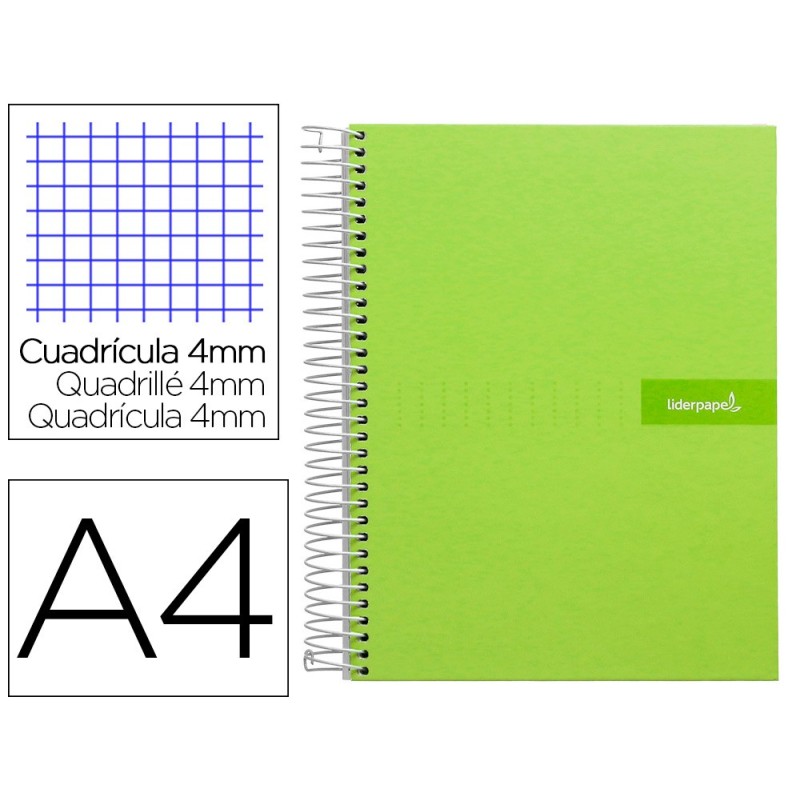 CUADERNO ESPIRAL LIDERPAPEL A4 CRAFTY TAPA FORRADA 80H 90 GR CUADRO 4MM CON MARGEN COLOR VERDE