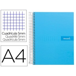 CUADERNO ESPIRAL LIDERPAPEL A4 MICRO CRAFTY TAPA FORRADA 120H 90 GR CUADRO 5 MM 5 BANDAS 4 COLORES CELESTE