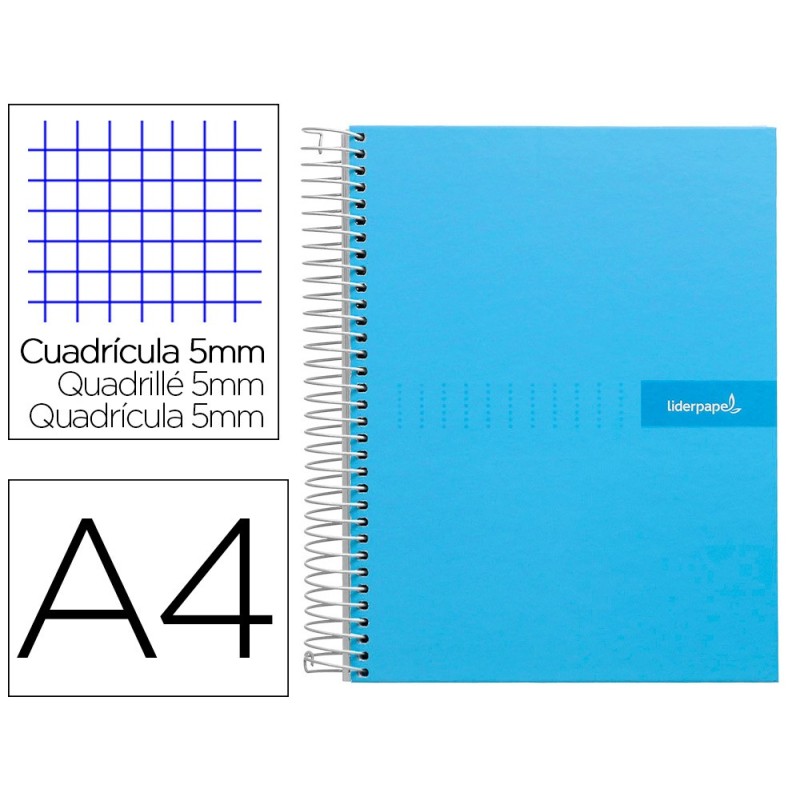 CUADERNO ESPIRAL LIDERPAPEL A4 MICRO CRAFTY TAPA FORRADA 120H 90 GR CUADRO 5 MM 5 BANDAS 4 COLORES CELESTE