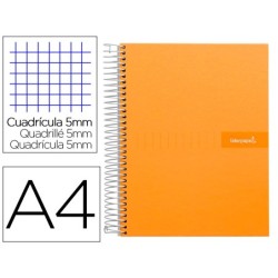 CUADERNO ESPIRAL LIDERPAPEL A4 MICRO CRAFTY TAPA FORRADA 120H 90 GR CUADRO 5 MM 5 BANDAS 4 COLORES COLOR NARANJA