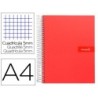 CUADERNO ESPIRAL LIDERPAPEL A4 MICRO CRAFTY TAPA FORRADA 120H 90 GR CUADRO 5 MM 5 BANDAS 4 COLORES COLOR ROJO