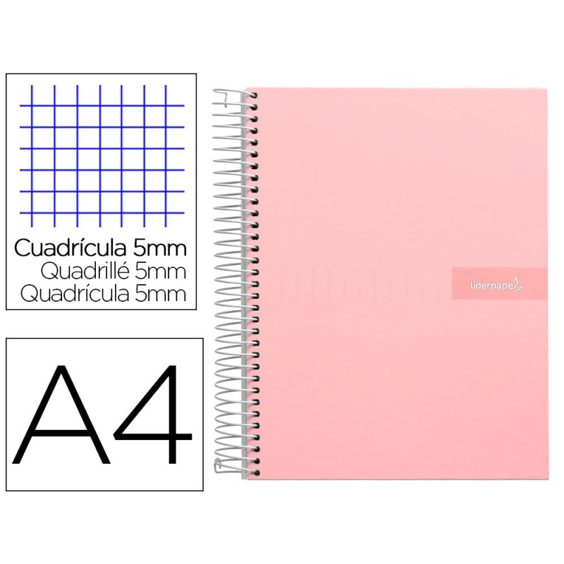 CUADERNO ESPIRAL LIDERPAPEL A4 MICRO CRAFTY TAPA FORRADA 120H 90 GR CUADRO 5 MM 5 BANDAS 4 COLORES COLOR ROSA