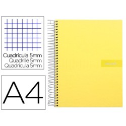 CUADERNO ESPIRAL LIDERPAPEL A4 MICRO CRAFTY TAPA FORRADA 120H 90GR CUADRO 5MM 5 BANDAS 4 TALADROS COLOR AMARILLO