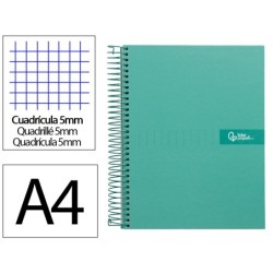 CUADERNO ESPIRAL LIDERPAPEL A4 MICRO CRAFTY TAPA FORRADA 120H 90GR CUADRO 5MM 5 BANDAS 4 TALADROS COLOR TURQUESA