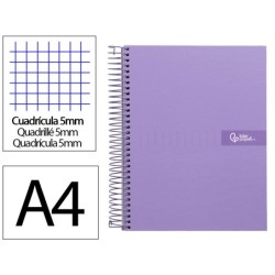 CUADERNO ESPIRAL LIDERPAPEL A4 MICRO CRAFTY TAPA FORRADA 120H 90GR CUADRO 5MM 5 BANDAS 4 TALADROS COLOR VIOLETA
