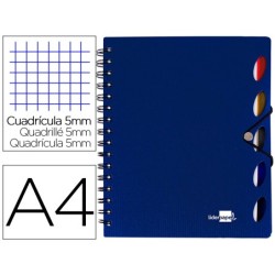 CUADERNO ESPIRAL LIDERPAPEL A4 MICRO EXECUTIVE TAPA PLASTICO 100H 80 GR CUADRO 5MM 5 SEPARADORES CON GOMILLA AZUL