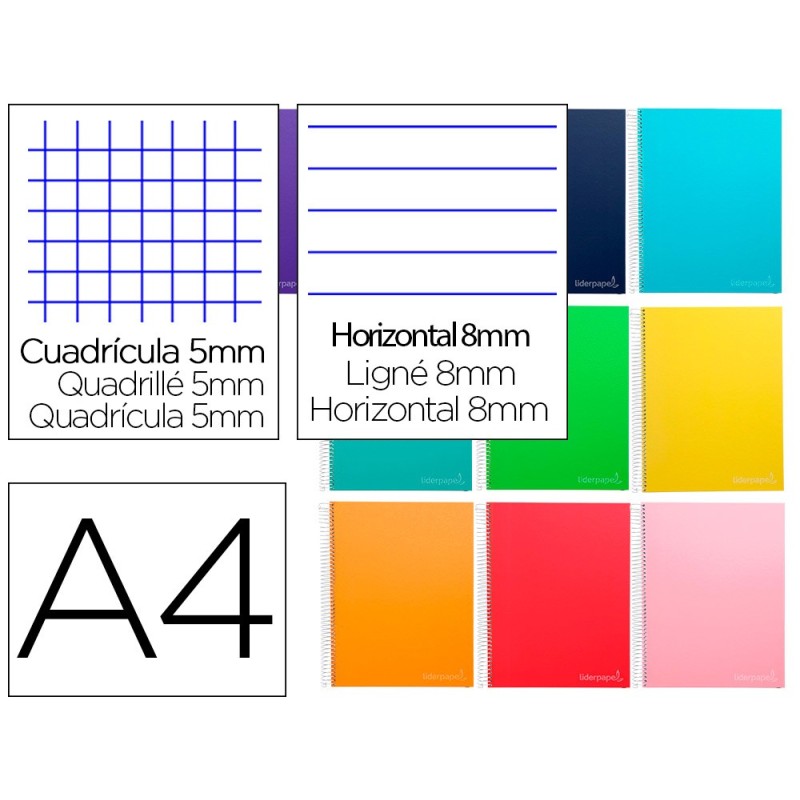 CUADERNO ESPIRAL LIDERPAPEL A4 MICRO JOLLY MULTIDISCIPLINA TAPA FORRADA 140H 75GR 28H 5MM 112H HRTAL.