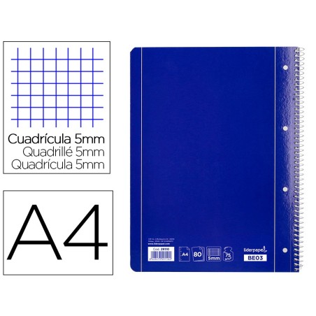 CUADERNO ESPIRAL LIDERPAPEL A4 MICRO SERIE AZUL TAPA BLANDA 80H 80 GR CUADRO5MM CON MARGEN 4 TALADROS AZUL