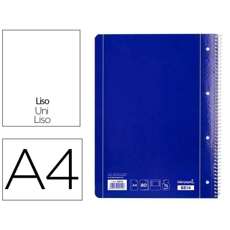 CUADERNO ESPIRAL LIDERPAPEL A4 MICRO SERIE AZUL TAPA BLANDA 80H 75 GR LISO CON MARGEN 4 TALADROS AZUL