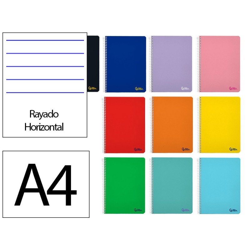 CUADERNO ESPIRAL LIDERPAPEL A4 MICRO SMART TAPA BLANDA 80H60GR HORIZONTAL 7MM DOBLE MARGEN 4 TALADROS COLORES