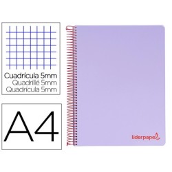CUADERNO ESPIRAL LIDERPAPEL A4 MICRO WONDER TAPA PLASTICO 120H 90 GR CUADRO 5 MM 5 BANDA4 TALADROS COLOR LILA