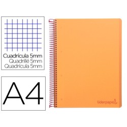 CUADERNO ESPIRAL LIDERPAPEL A4 MICRO WONDER TAPA PLASTICO 120H 90 GR CUADRO 5 MM 5 BANDA4 TALADROS COLOR NARANJA