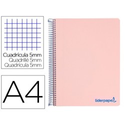 CUADERNO ESPIRAL LIDERPAPEL A4 MICRO WONDER TAPA PLASTICO 120H 90 GR CUADRO 5 MM 5 BANDAS 4 TALADROS COLOR ROSA