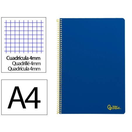 CUADERNO ESPIRAL LIDERPAPEL FOLIO SMART TAPA BLANDA 80H 60GR CUADRO 4MM CON MARGEN COLOR AZUL OSCURO