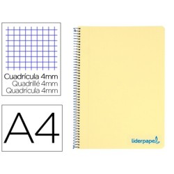 CUADERNO ESPIRAL LIDERPAPEL A4 WONDER TAPA PLASTICO 80H 90GR CUADRO 4MM CON MARGEN COLOR AMARILLO
