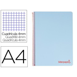CUADERNO ESPIRAL LIDERPAPEL A4 WONDER TAPA PLASTICO 80H 90GR CUADRO 4MM CON MARGEN COLOR AZUL