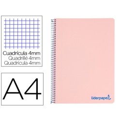 CUADERNO ESPIRAL LIDERPAPEL A4 WONDER TAPA PLASTICO 80H 90GR CUADRO 4MM CON MARGEN COLOR ROSA