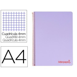 CUADERNO ESPIRAL LIDERPAPEL A4 WONDER TAPA PLASTICO 80H 90GR CUADRO 4MM CON MARGEN COLOR VIOLETA