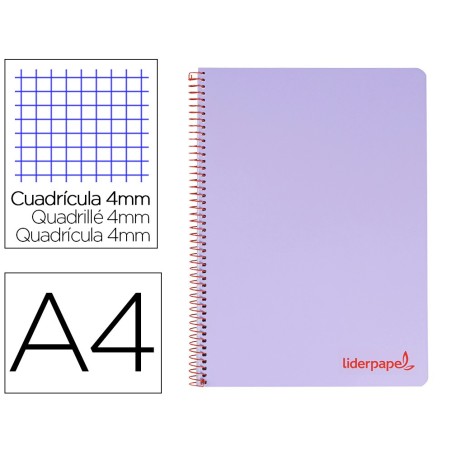 CUADERNO ESPIRAL LIDERPAPEL A4 WONDER TAPA PLASTICO 80H 90GR CUADRO 4MM CON MARGEN COLOR VIOLETA