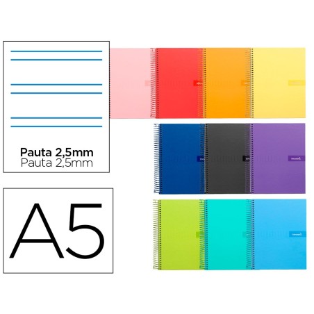 CUADERNO ESPIRAL LIDERPAPEL A5 CRAFTY TAPA FORRADA 80H 90 GR MILIMETRADO 2MM COLORES SURTIDOS