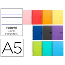 CUADERNO ESPIRAL LIDERPAPEL A5 CRAFTY TAPA FORRADA 80H 90 GR PAUTA ESTRECHA 2,5MM CON MARGEN COLORES SURTIDOS