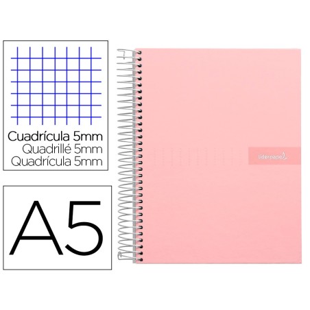 CUADERNO ESPIRAL LIDERPAPEL A5 MICRO CRAFTY TAPA FORRADA 120H 90 GR CUADRO 5MM 5 BANDAS6 TALADROS COLOR ROSA