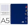 CUADERNO ESPIRAL LIDERPAPEL A5 MICRO EXECUTIVE TAPA PLASTICO 100H 80 GR CUADRO 5MM 5 SE PARADORES CON GOMILLA AZUL