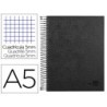 CUADERNO ESPIRAL LIDERPAPEL A5 MICRO PAPERCOAT TAPA FORRADA 140H 75 GR CUADRO5MM 5 BANDAS 6 TALADROS NEGRO
