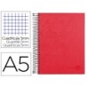 CUADERNO ESPIRAL LIDERPAPEL A5 MICRO PAPERCOAT TAPA FORRADA 140H 75 GR CUADRO5MM 5 BANDAS 6 TALADROS ROJO