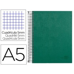 CUADERNO ESPIRAL LIDERPAPEL A5 MICRO PAPERCOAT TAPA FORRADA 140H 75 GR CUADRO5MM 5 BANDAS 6 TALADROS VERDE