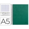 CUADERNO ESPIRAL LIDERPAPEL A5 MICRO PAPERCOAT TAPA FORRADA 140H 75 GR CUADRO5MM 5 BANDAS 6 TALADROS VERDE