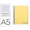 CUADERNO ESPIRAL LIDERPAPEL A5 MICRO WONDER TAPA PLASTICO 120H 90G CUADRO 5MM 5 BANDAS 6 TALADROS COLOR AMARILLO