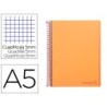 CUADERNO ESPIRAL LIDERPAPEL A5 MICRO WONDER TAPA PLASTICO 120H 90G CUADRO 5MM 5 BANDAS 6 TALADROS COLOR NARANJA