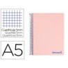 CUADERNO ESPIRAL LIDERPAPEL A5 MICRO WONDER TAPA PLASTICO 120H 90G CUADRO 5MM 5 BANDAS 6 TALADROS COLOR ROSA