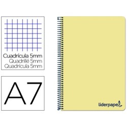 CUADERNO ESPIRAL LIDERPAPEL A7 MICRO WONDER TAPA PLASTICO 100H 90 GR CUADRO 5MM 4 BANDAS COLOR AMARILLO