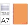 CUADERNO ESPIRAL LIDERPAPEL A7 MICRO WONDER TAPA PLASTICO 100H 90 GR CUADRO 5MM 4 BANDAS COLOR NARANJA