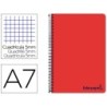 CUADERNO ESPIRAL LIDERPAPEL A7 MICRO WONDER TAPA PLASTICO 100H 90 GR CUADRO 5MM 4 BANDAS COLOR ROJO