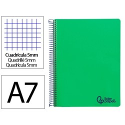 CUADERNO ESPIRAL LIDERPAPEL A7 MICRO WONDER TAPA PLASTICO 100H 90GR CUADRO 5MM 4 BANDAS COLOR VERDE OSCURO
