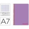 CUADERNO ESPIRAL LIDERPAPEL A7 MICRO WONDER TAPA PLASTICO 100H 90 GR CUADRO 5MM 4 BANDAS COLOR VIOLETA
