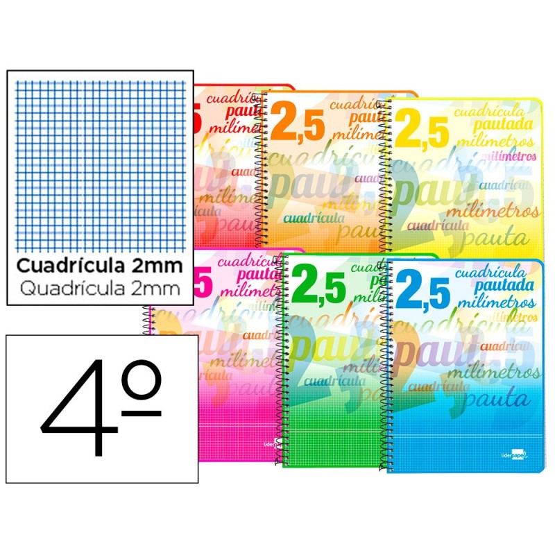 CUADERNO ESPIRAL LIDERPAPEL CUARTO PAUTAGUIA TAPA BLANDA 40H 75GR CUADRO PAUTADO 2,5MM MARGEN SURTIDO (PACK INDIVISIBLE  10 UDS)