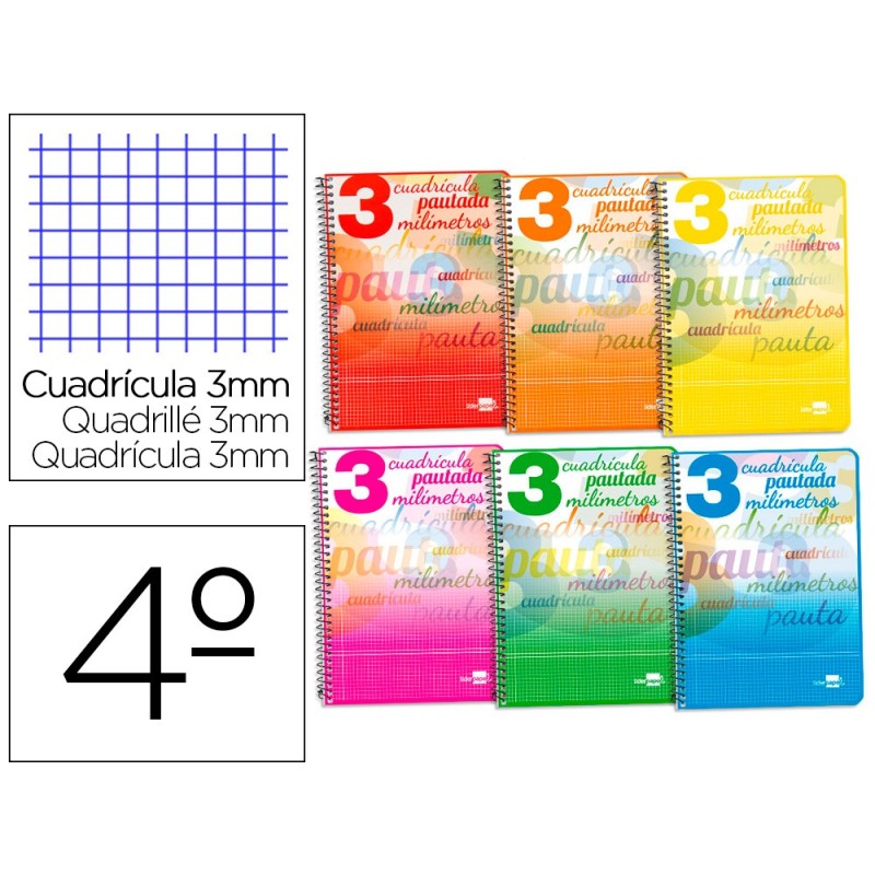 CUADERNO ESPIRAL LIDERPAPEL CUARTO PAUTAGUIA TAPA BLANDA 40H 75GR CUADRO PAUTADO 3MM MARGEN  SURTIDOS (PACK INDIVISIBLE  10 UDS)