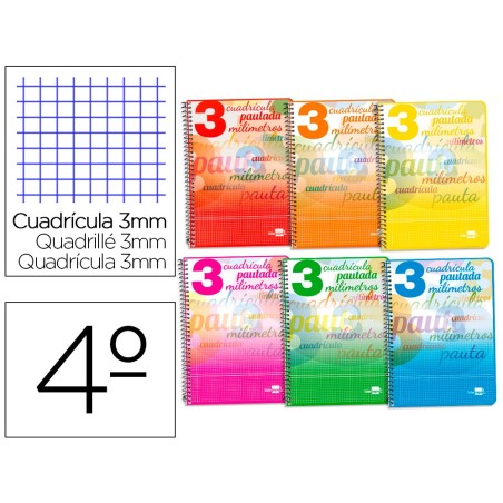 CUADERNO ESPIRAL LIDERPAPEL CUARTO PAUTAGUIA TAPA BLANDA 40H 75GR CUADRO PAUTADO 3MM MARGEN  SURTIDOS (PACK INDIVISIBLE  10 UDS)