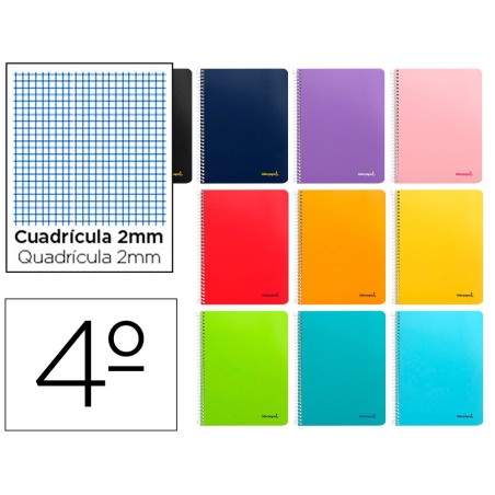 CUADERNO ESPIRAL LIDERPAPEL CUARTO SMART TAPA BLANDA 80H 60GR MILIMETRADO 2MM COLORES SURTIDOS (PACK INDIVISIBLE  10 UDS)
